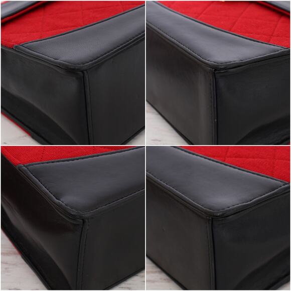 Chanel Double Chain Shoulder Bag Quilted Red Jersey Handbag Leather A4033 - Picture 6 of 12